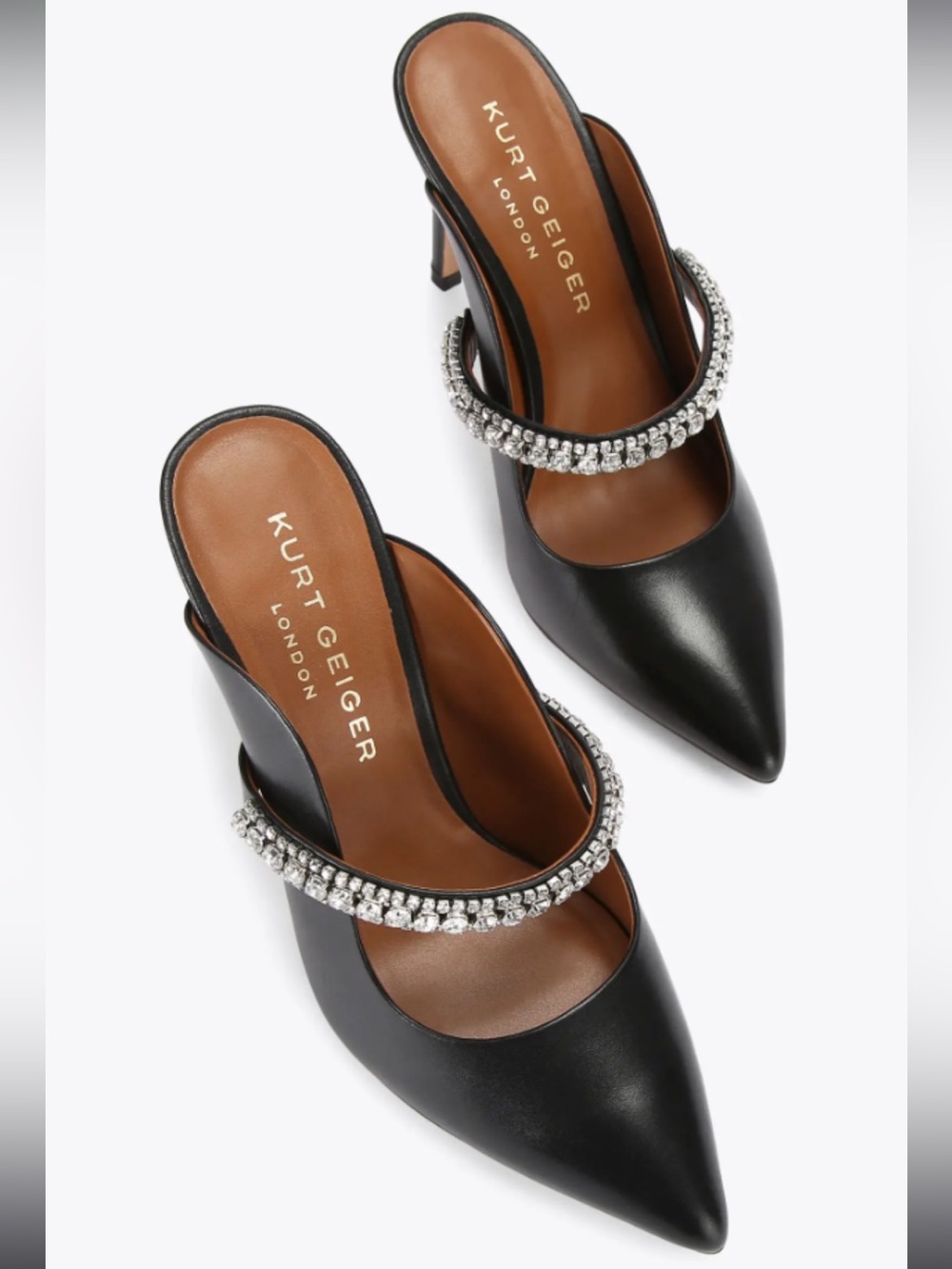 Kurt Geiger Duke Women's Black Pointed-Toe Mule w/Crystal Strap Sz 6 NWB
